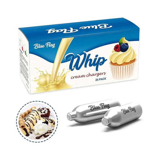 BLUE FLAG Whipped Cream Chargers N2O Nitrous Oxide 8-Gram Cartridge for Whipper Whipped Cream Dispenser (24 Pack)