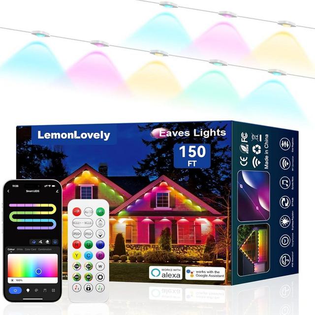 lemonlovely Permanent Outdoor Lights -Smart Eave Lights for House150ft with 108 LED,RGB+IC IP67 Waterproof Eternity Lighting for Daily Decor, Work with Remote, APP, Alexa, Google Assistant