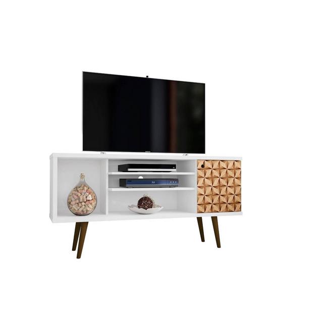 53.14" Liberty Mid Century Modern TV Stand with 4 Shelves and 1 Door 3D Prints White - Manhattan Comfort