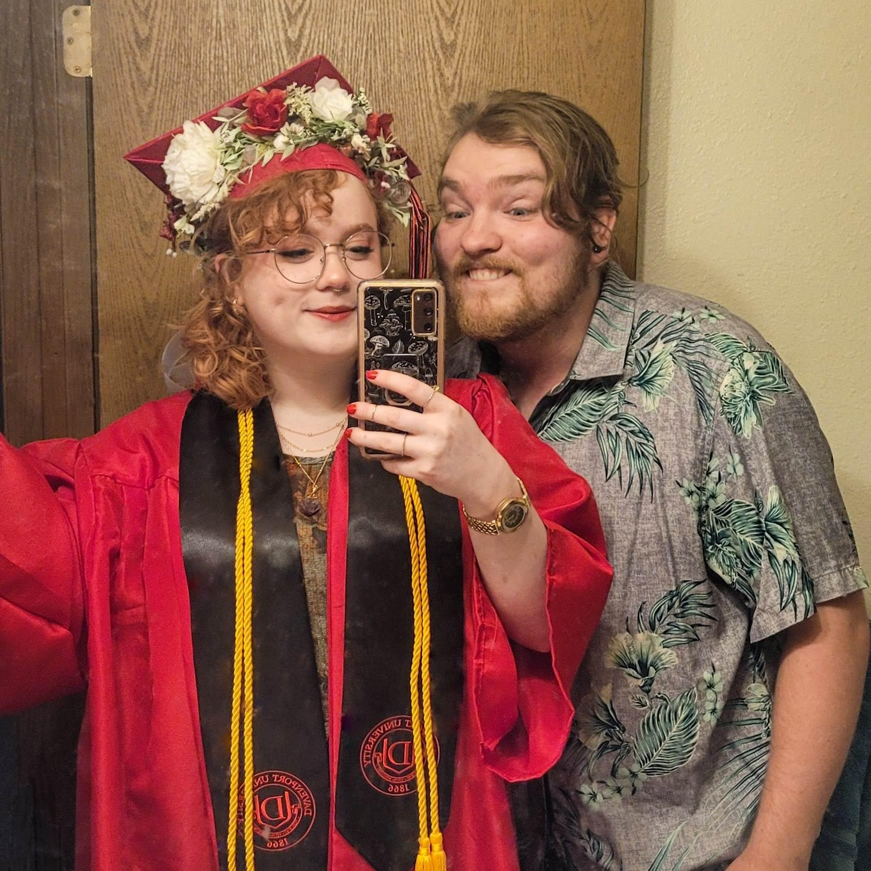 Getting ready for Kass's college graduation ceremony