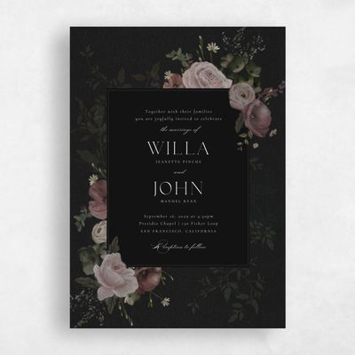 Light Mauve, Black Wedding Invitation - Bourgeon Portrait