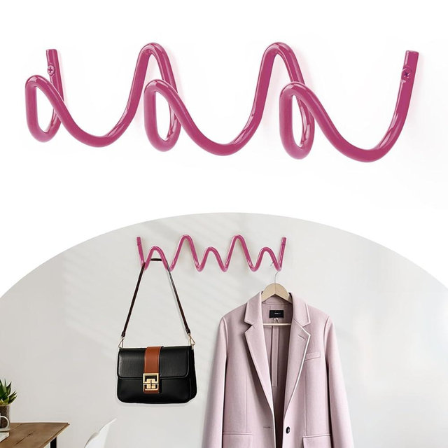 Bumtosc Coat Rack Wall Mount, Creative Wave Wall Hooks 20KG Capacity, Easy Installation, Multi-Purpose Hooks for Coat, Hat, Bag, Umbrella (Pink, 29cm x 7.5cm (11.41" x 2.95"))