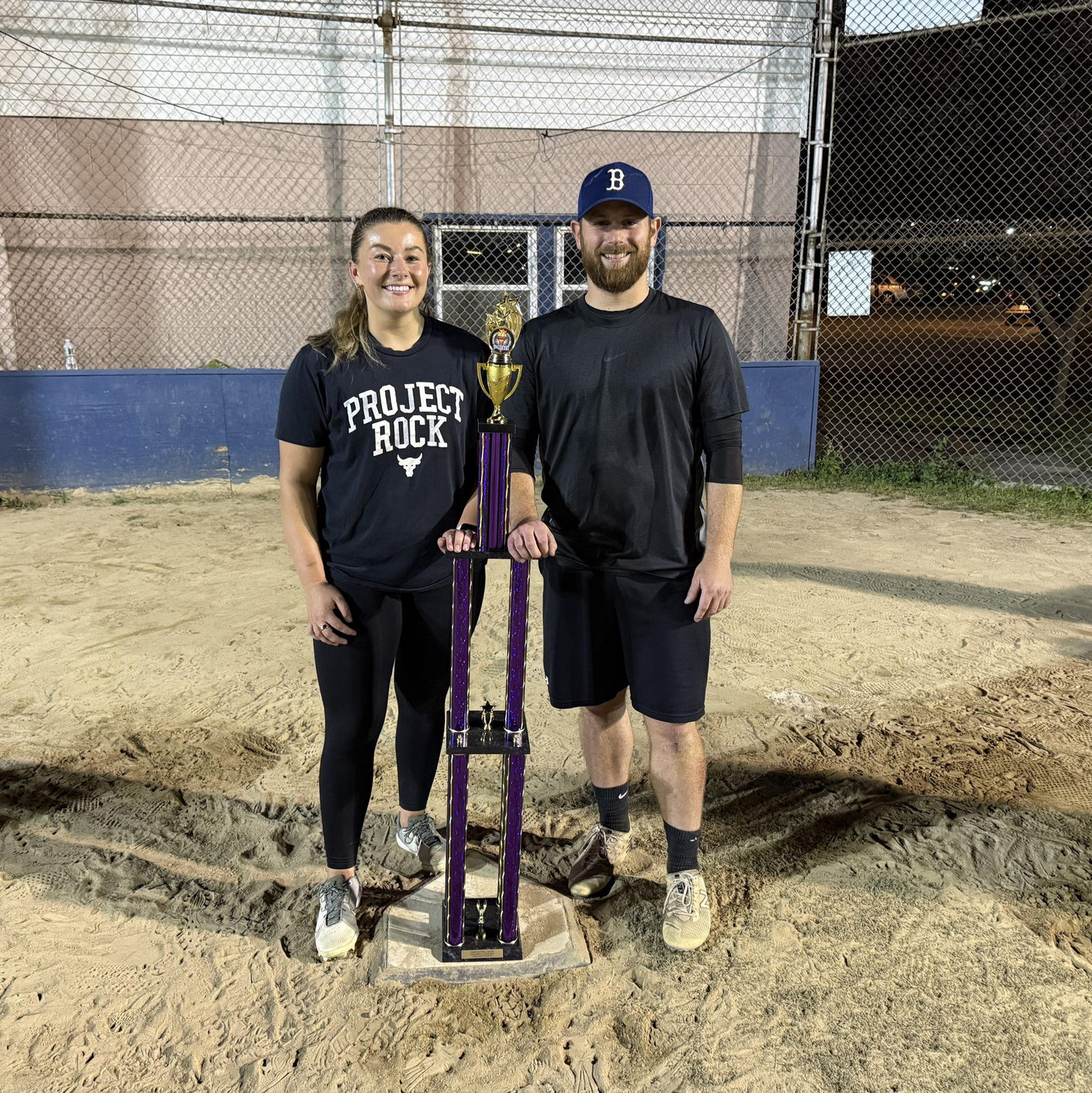 We met playing slowpitch softball!