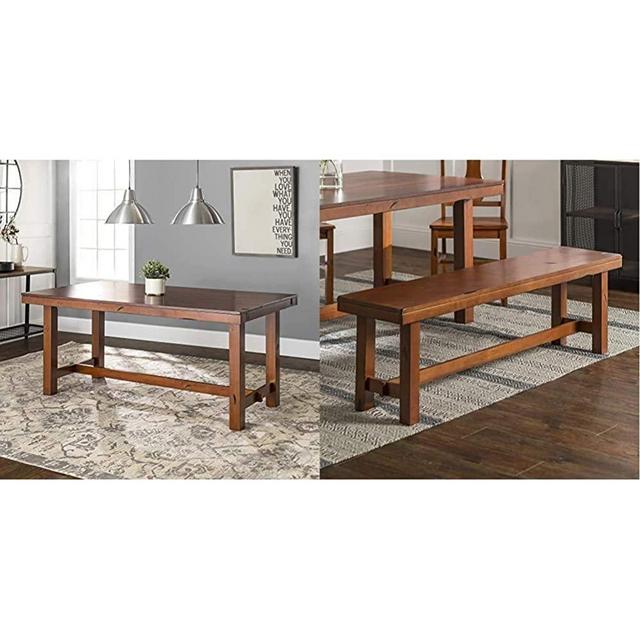 Walker Edison Furniture Walker Edison 96" Solid Wood Dark Oak Dining Table - AZW60HDO & Furniture Rustic Farmhouse Wood Distressed Dining Room Kitchen Bench, Brown Oak