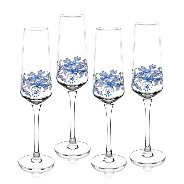 Spode Blue Italian Champagne Flutes, Set of 4