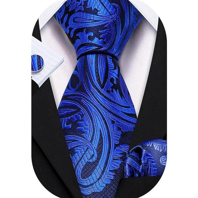 Barry.Wang Men Ties Paisley Woven Silk Necktie Set with Pocket Suqare Cufflinks Formal