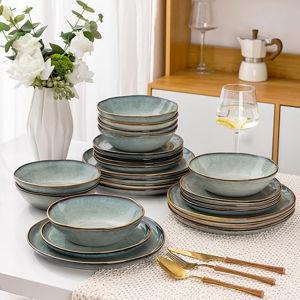 AmorArc Ceramic Dinnerware Sets,Handmade Reactive Glaze Stoneware Plates and Bowls Set,Highly Chip and Crack Resistant | Dishwasher & Microwave Safe Dishes Set,Service for 12 (36Pcs), Ocean