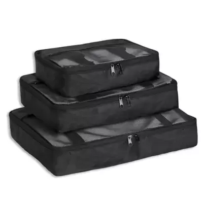 Brookstone® Pack-It™ Packing Cubes with Compression Fit in Black (Set of 3)