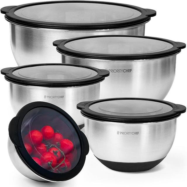 Priority Chef Mixing Bowls with Clear Airtight Lids, Premium Mixing Bowls with Lids Set, Stainless Steel Mixing Bowl Set, Nesting Kitchen Metal Mixing Bowls, Black