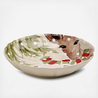 Deer Friends Holiday Large Shallow Bowl
