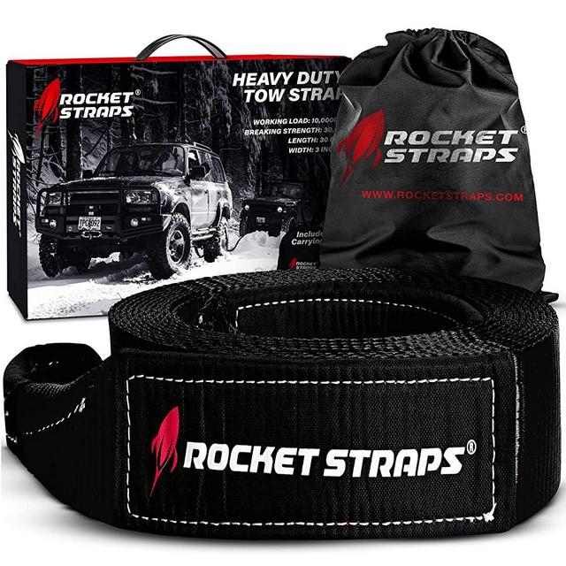Rocket Straps - 3" x 30' Heavy Duty Tow Strap | 30,000 LBS Rated Capacity Recovery Strap | Vehicle Tow Straps with Protected Loop Ends | Emergency Off Road Truck Accessories Towing Rope | Storage Bag