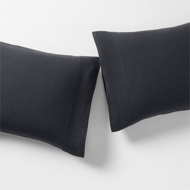 Aire Natural EUROPEAN FLAX ™-Certified Linen Midnight Navy Blue Standard Pillowcases, Set of 2
