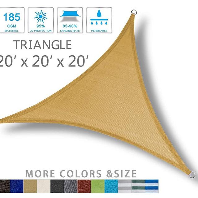 LOVE STORY 20' x 20' x 20' Triangle Sand Sun Shade Sail Canopy UV Block Awning for Outdoor Patio Garden Backyard