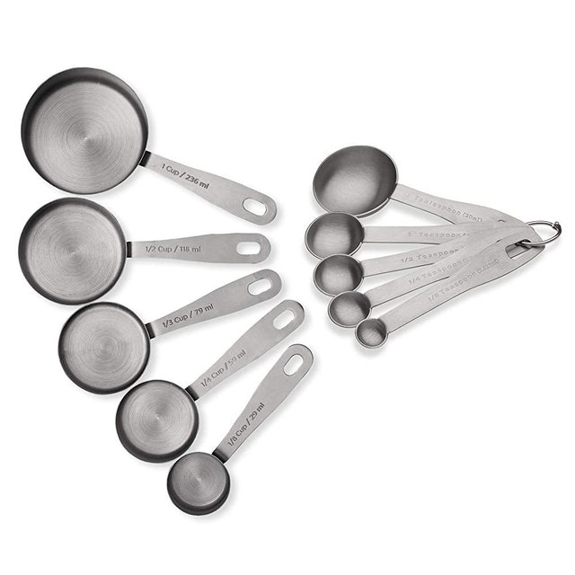 husMait Stainless Steel Measuring Cups & Spoons - 10 Piece Heavy Duty Measuring Cups & Spoons Set for Dry Foods, Spices or Liquids