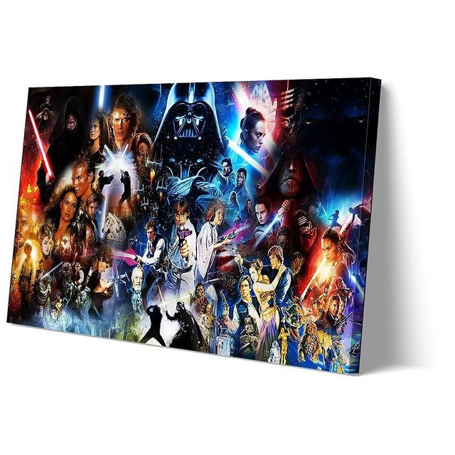 Skywalker Poster Lightsaber Character Collection Printing HD Canvas Wall Art Bedroom Living Room Wall Hanging Decoration (12x18,Wooden Frame)