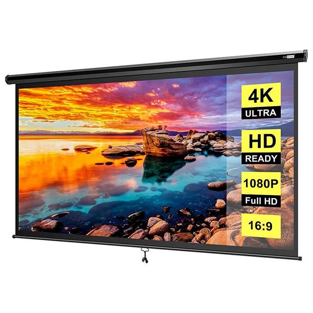 VIVOHOME 80 Inch Manual Pull Down Projector Screen, 16:9 HD Retractable Widescreen Matte for Movie Home Theater Cinema Office Video Game, Black