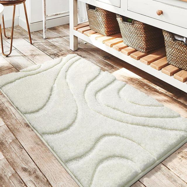 DEXDE Bathroom Rugs Mat,Soft Plush Shaggy Microfiber Bath Runner Rug,Non Slip Bath Mats for Bathroom Floor,Machine Washable Absorbent Carpet for Shower Tub,White 24"x36"