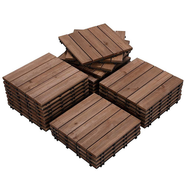 Yaheetech Interlocking Patio Deck Tiles 12 x 12in 27PCS Wood Floor Tiles Outdoor Flooring for Patio Garden Deck Poolside Brown
