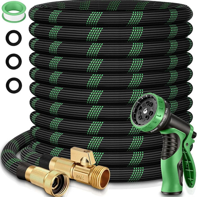 100 ft Flexible Garden Hose with 10 Spray Nozzle-Heavy Duty Superior Strength 96D Material Garden hoses -5-Layer PTE Latex Core - Lightweight Water hoses- Extra Strong Brass Connectors Garden hose