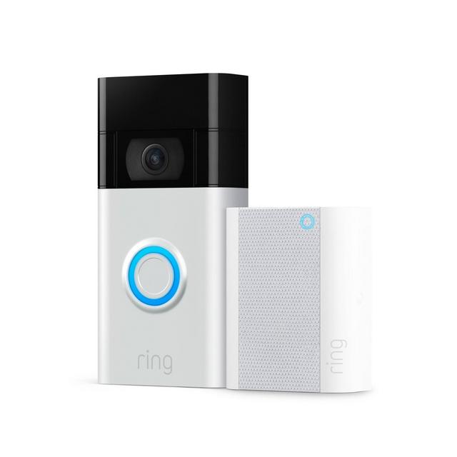 Ring Video Doorbell (2020 Release)Satin Nickel + Ring Chime Bundle