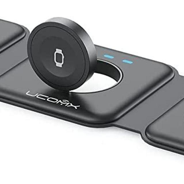 UCOMX Nano 3 in 1 Wireless Charger,Magnetic Foldable Charging Station,Fast Wireless Charging Pad,Compatible with iPhone 13/12/SE/11/XS/8,Samsung Galaxy,AirPods Pro,Apple Watch(Adapter Included)