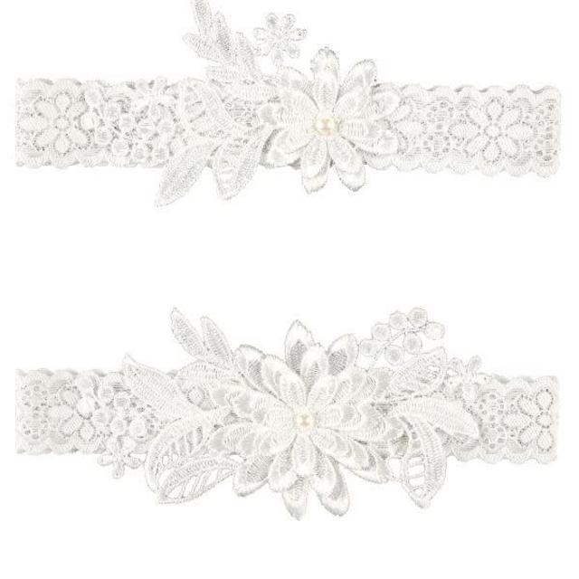 2 Pieces Wedding Garters Daisy Lace Bridal Garter Hand Sewn Faux Pearls Garter for Bride