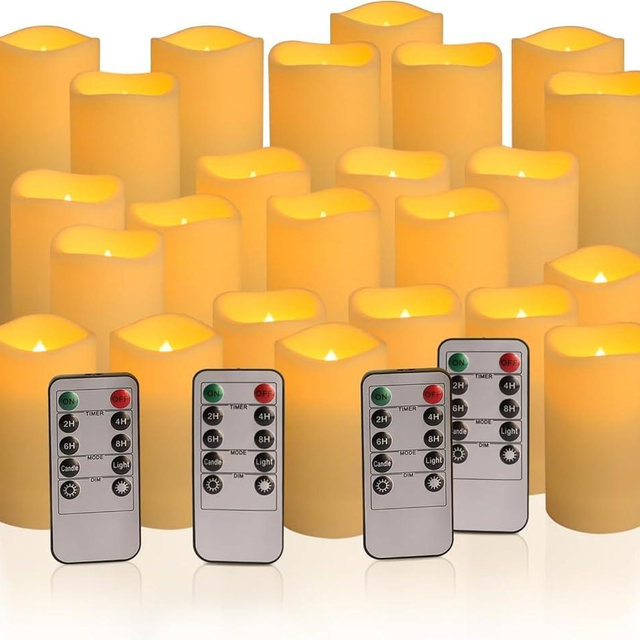 24-Pack LED Flameless Candles with Remote Control -Remote flameless Candles- Timer Candles -3D FlamePerfect for Halloween Christmas Parties,Wedding,Home Decor ,Gift and Special Occasions(Three Sizes)