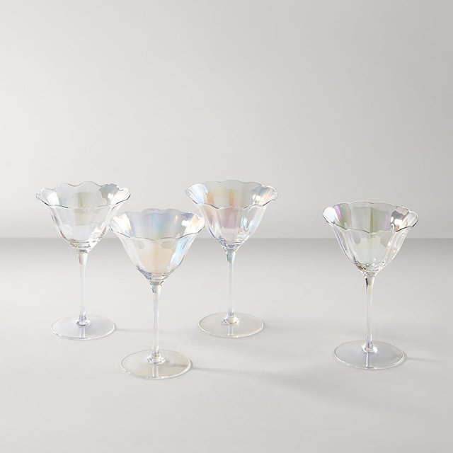 Z Gallerie Kerisma Martini Glass - Scalloped Rim Design - Iridescent Clear-Medium