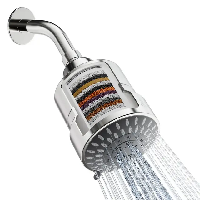Mist Water Softening 15 Stage Filtered Shower Head with 5-Settings Chrome Silver