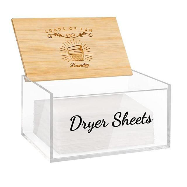 AIMerss Acrylic Dryer Sheet Dispenser with Bamboo Lid, Clear Dryer Sheet Holder for Laundry Room Decor Storage Containers, Modern Farmhouse Dry Sheet Container Box for Fabric Softener Sheets