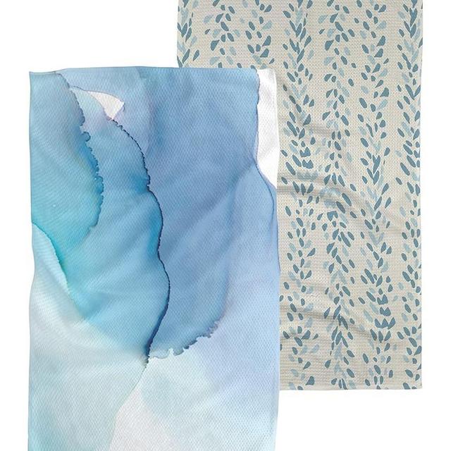 GEOMETRY Kitchen Tea Towel - Quick Dry Microfiber Cloth Dish Towels for Kitchen Drying - Premium Quick Dry Towel - Reeds Printed + Forward (Pale Periwinkle 2-Pack Set)
