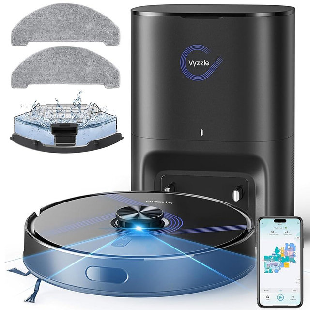 Vyzzle Robot Vacuum and Mop, 8000Pa Self Emptying Robot Vacuum with LiDAR Navigation & Smart Mapping, Robotic Vacuum Cleaner for Pet Hair, Carpet & Hard Floors, 180Min Runtime, App/Alexa Control, E20
