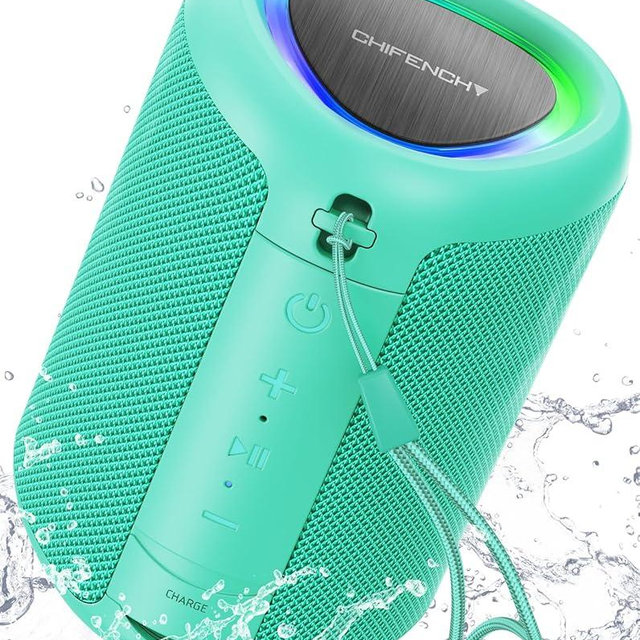 Portable Bluetooth Speaker with Lights,Powerful Crystal Clear Sound,IPX5 Waterproof,All Day Playtime,AUX&TF-Card Input,Bluetooth 5.3,TWS Paring,Small Wireless Speaker for Outdoor,Gift Ideas (Teal)