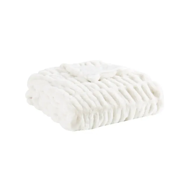 50"x70" Oversized Home Ruched Faux Rabbit Fur in Gift Box Throw Blanket Ivory - Badgley Mischka