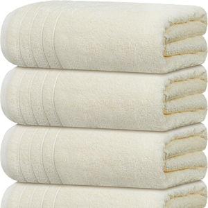 Tens Towels Pack of 4 Extra Large Bath Towels 30 x 60 Inches, 100% Cotton, Larger & Lighter Weight, Quicker to Dry, Super Soft and Absorbent, Perfect for Bathroom, Cream