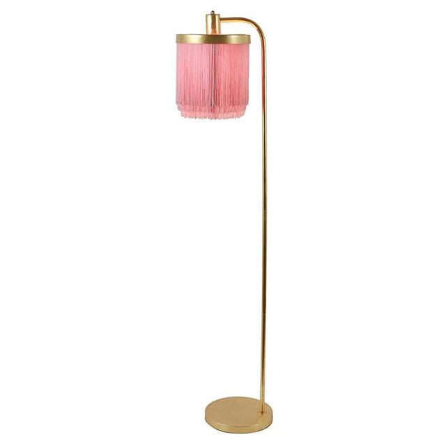 Decor Therapy PL4341 Framboise Fringe Shade Floor Lamp, Gold Leaf with Pink Shade