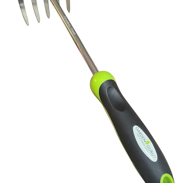 Garden GURU Stainless Steel Hand Rake Cultivator Tiller Tool - Stainless Steel for Ultimate Strength - Rust Resistant - Ergonomic Handle - Great for Gardening Cultivating Loosening Weeding Mulching