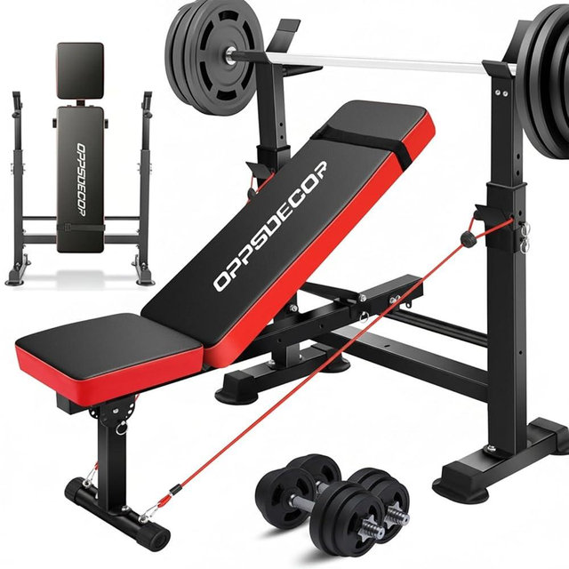 OPPSDECOR 900LBS All in One Weight Bench Set with Squat Rack Adjustable Workout Bench with Leg Developer Preacher Curl Rack Fitness Strength Training Bench for Home Gym