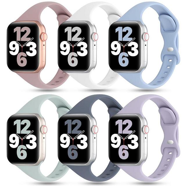 Slimband 6 Pack Thin Bands Compatible with Apple Watch Band 38mm 40mm 41mm 42mm 44mm 45mm 49mm Women Men, Sports Silicone Narrow Strap Slim Wristband for iWatch Series 9 8 SE 7 6 5 4 3 2 1 Ultra