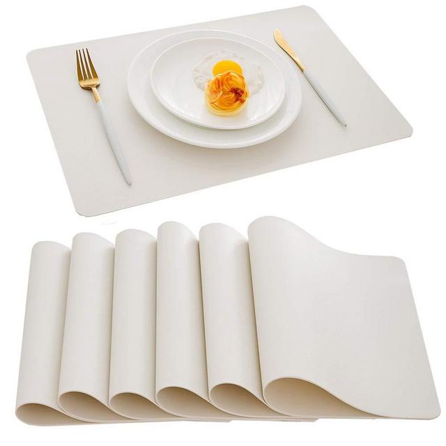 DOLOPL Placemats White Placemat Leather Table Mats Set of 6 Heat Resistant Easy to Clean Wipeable Waterproof Washable Modern Outdoor Placemats for Kitchen Dining Patio Table Spring Easter Decor