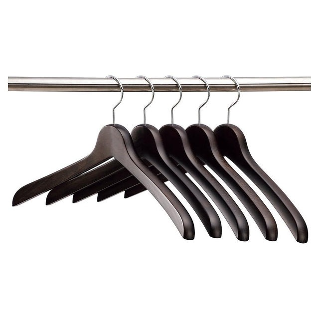 NAKATA HANGER:Made in Japan Wooden Men's Shirt Hangers (5 Pieces) Smoked Brown SET-02(w:420)