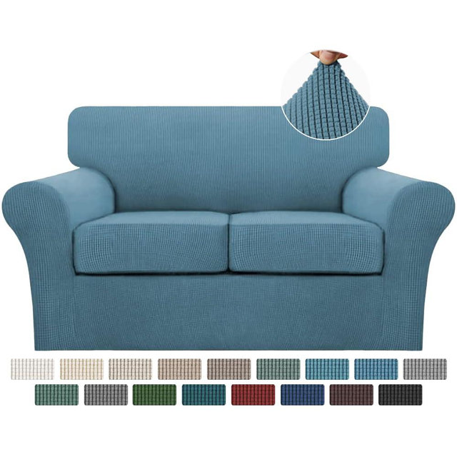 Turquoize 3 Piece Sofa Covers for 2 Cushion Couch Sofa Slipcover Soft Couch Cover for Dogs-Washable Sofa Furniture Covers with 2 Individual Cushion Covers, Thick Jacquard Fabric (Loveseat, Storm Blue)