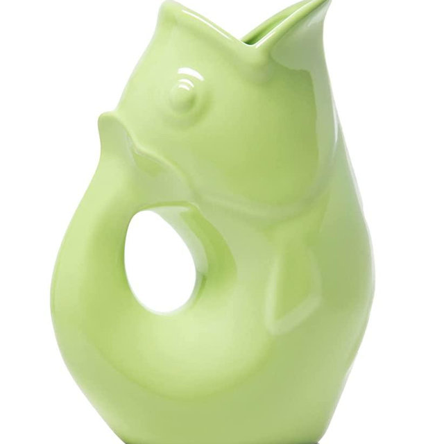 Gurgle Pot Fish Pitcher- | Large Flower Vase or Beverage Pitcher | Green Serving Ware for Parties | Indoor and Outdoor Serveware | Coffee and Dining Room Tables Centerpieces