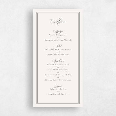 Beige Standard Wedding Menu - Sydney