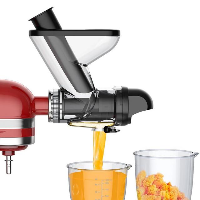 Masticating Juicer Attachment for Kitchenaid Stand Mixer, Juice Residue Separation Fruit Juice Machine for Kitchenaid, Slow Juicer Attachment with Dual Feed Chute and Push Rod for KitchenAid