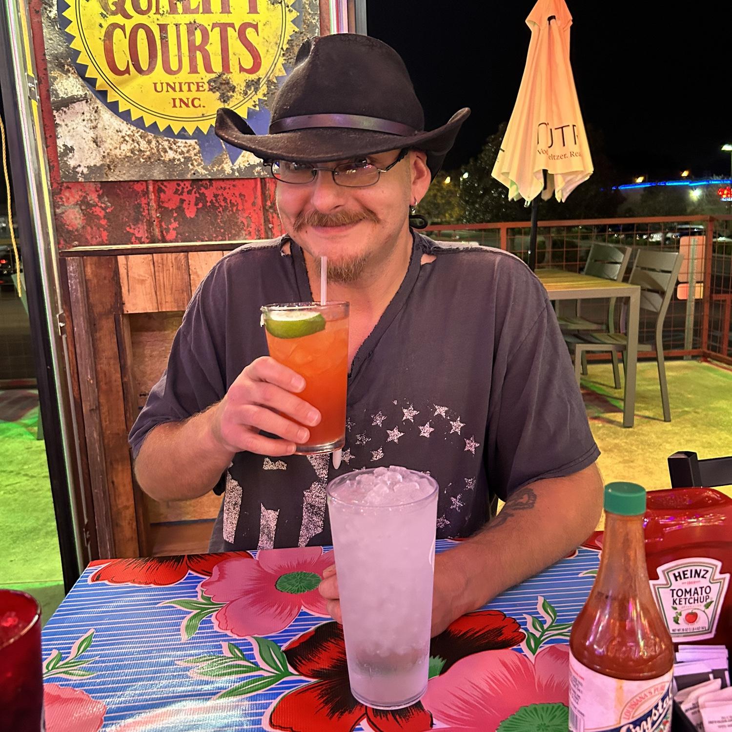 This was our second date! We went to Champy’s and I got him to drink a “fruity” drink instead of his normal beer..