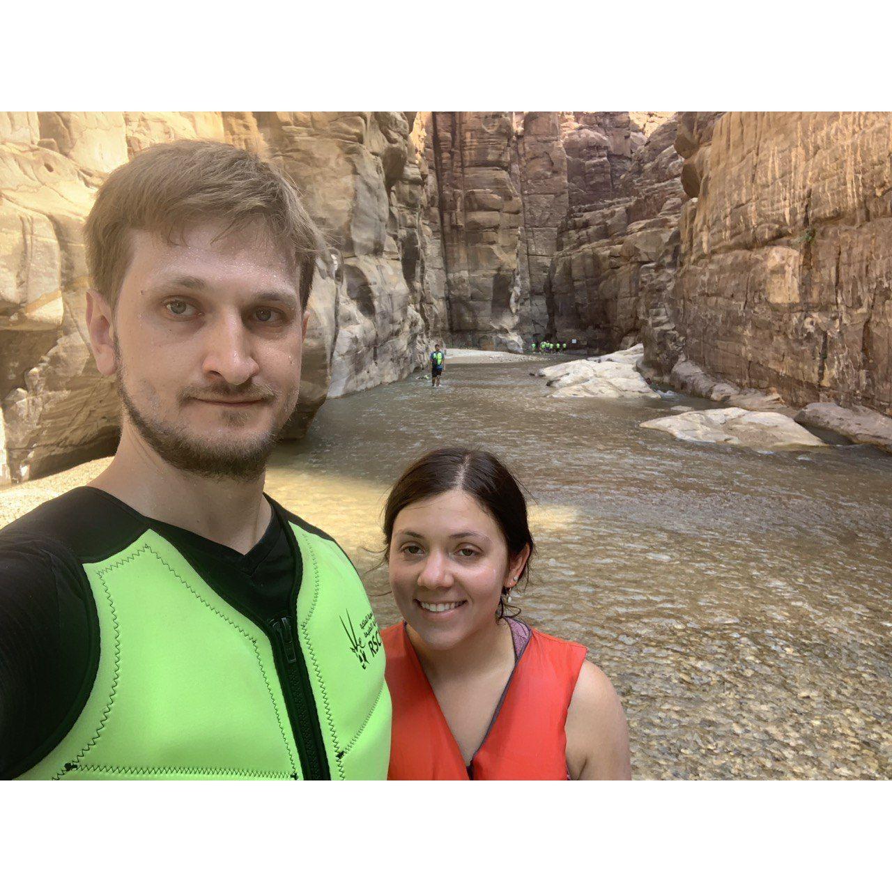 Nick and Blair canyoning at Wadi Mujib