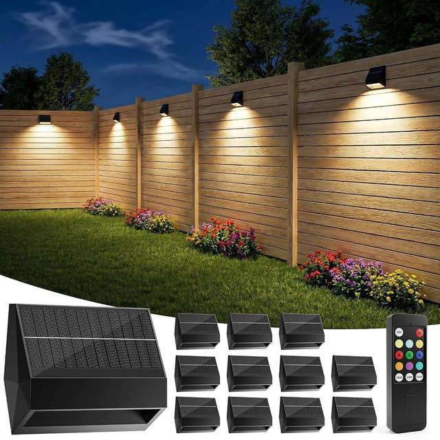 Bridika Solar Fence Lights with Remote, 12 Pack Bright 100 Lumen Fence Lights Solar Powered, 9 Colors&3 Modes, 1500 mAh Solar Wall Lights Outdoor IP65 Waterproof for Backyard, Deck, Patio, Garden