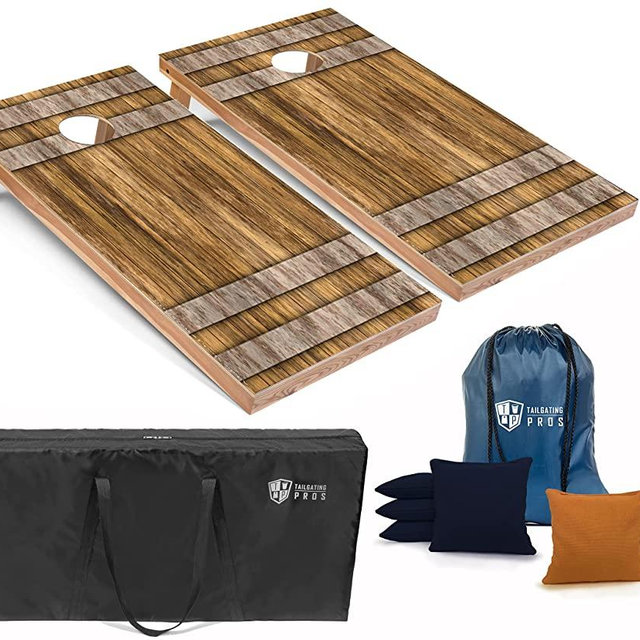Tailgating Pros Cornhole Boards - 4'x2' Wooden Cornhole Game w/Carrying Case & Set of 8 Corn Hole Bean Bags w/Tote