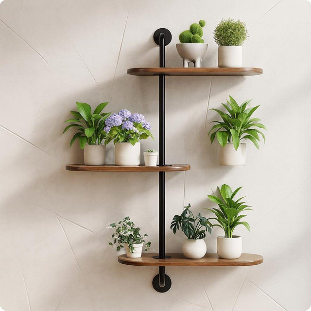 Rotating Window Plant Shelves 3-Tier | Carbonized Wooden Window Shelf for Plants | Space-Saving Corner Sill Plant Stand